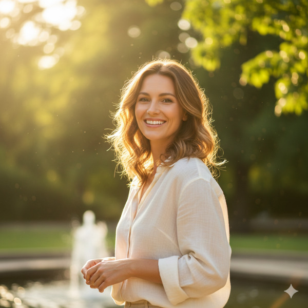 a smiling confident woman in a sunny environment neotonics review 2025