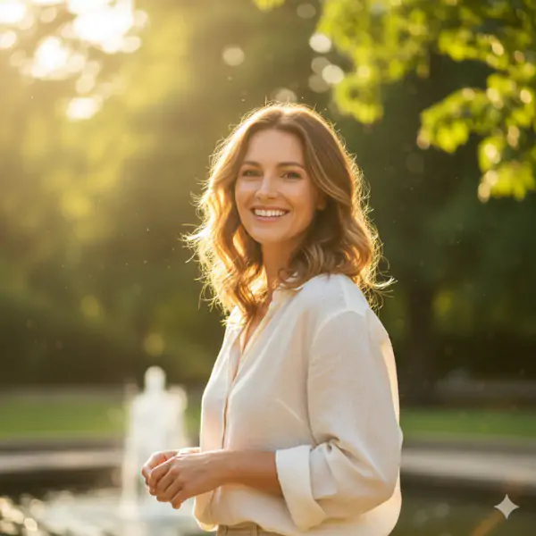 a smiling confident woman in a sunny environment neotonics review 2025