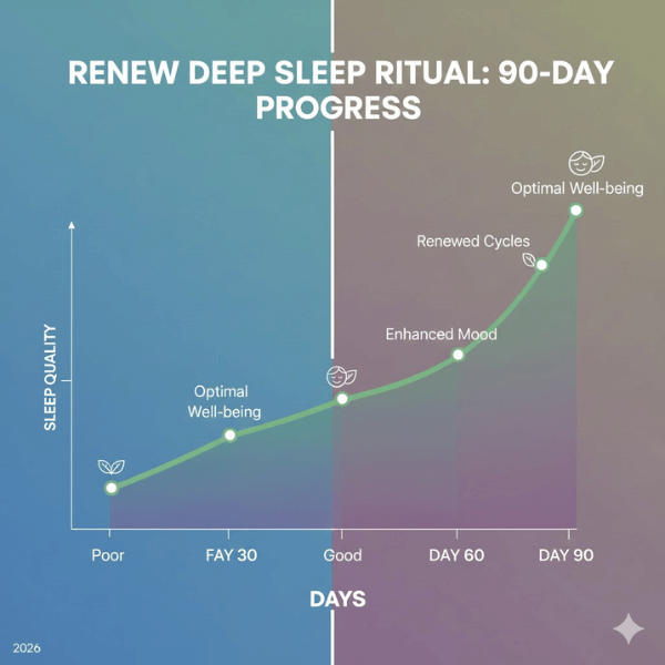 diagram showing the 90 day progress of sleep quality using the renew protocol