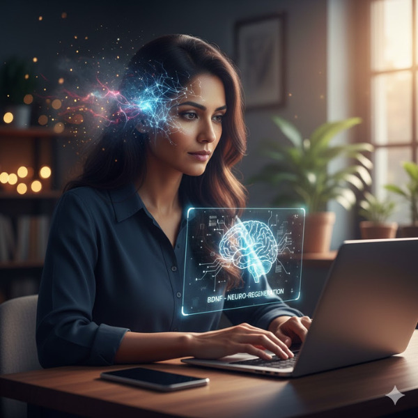 A person experiencing mental clarity with a glowing neural network around their head, symbolizing the end of brain fog with Neuro Thrive 2025.