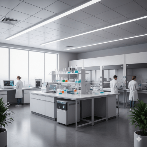 Professional research laboratory analyzing health supplement ingredients for purity and safety