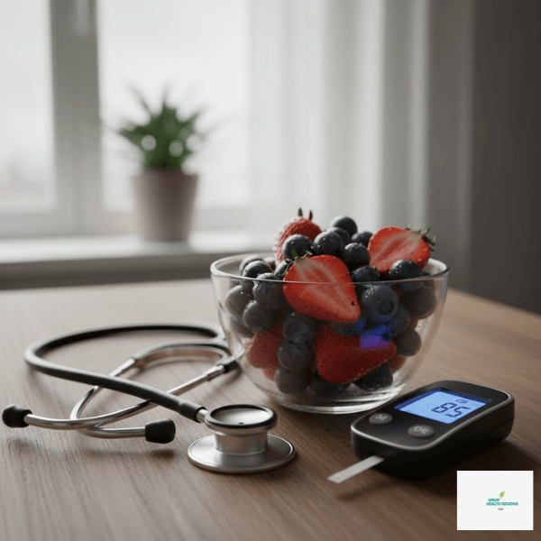 Digital glucose meter displaying stable blood sugar levels after GlucoFlush implementation