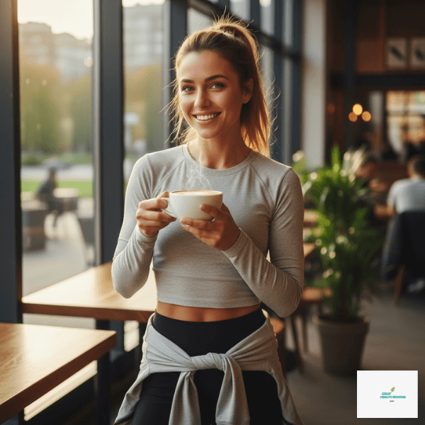 A happy woman in the US enjoying her morning coffee after achieving weight loss results with the 2026 coffee loophole.