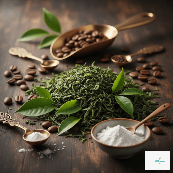 Green tea extract and coffee beans showing the natural ingredients used in the 2026 coffee loophole method