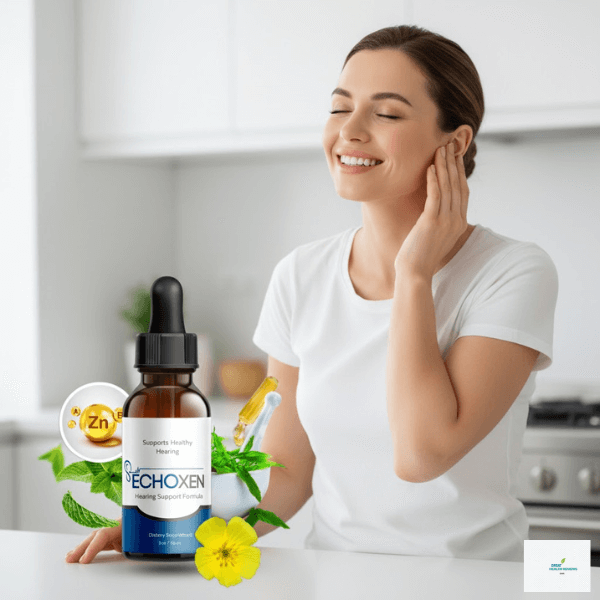 Happy woman smiling after using Echoxen Ear Drops - Hearing Clarity Results 2026