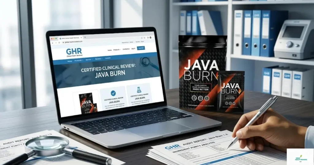 Review 2026: Carter Brown conducting a clinical audit to verify if Java Burn is legit, showing the official formula and laboratory standards.